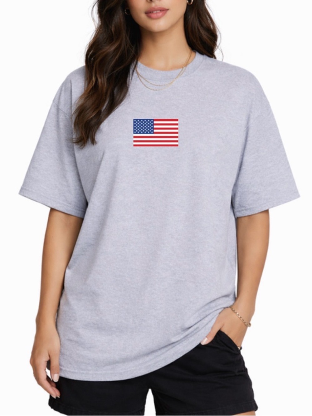 Grey T-Shirt with Small American Flag